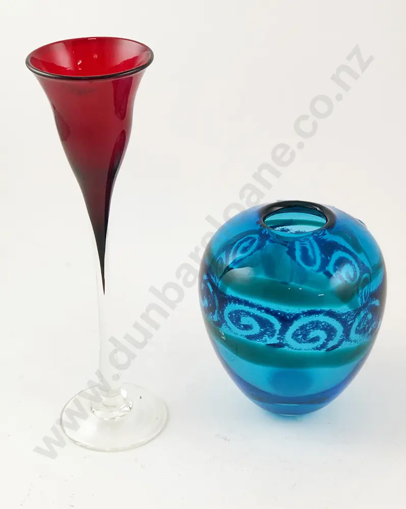 Lynette Campbell Ruby Red Goblet together with other blue glass vase Image 1++