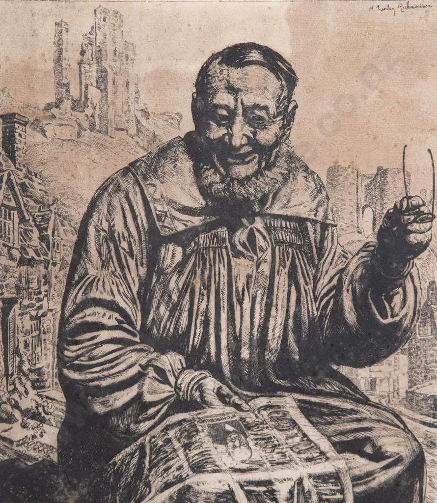 H Linley Richardson- The Old English Countryman Reads the War News Image 1++
