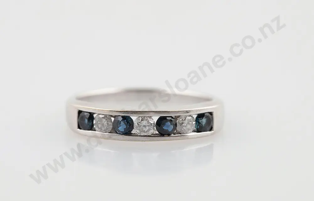 10ct White Gold Seven Stone Sapphire & Diamond Ring Image 1++