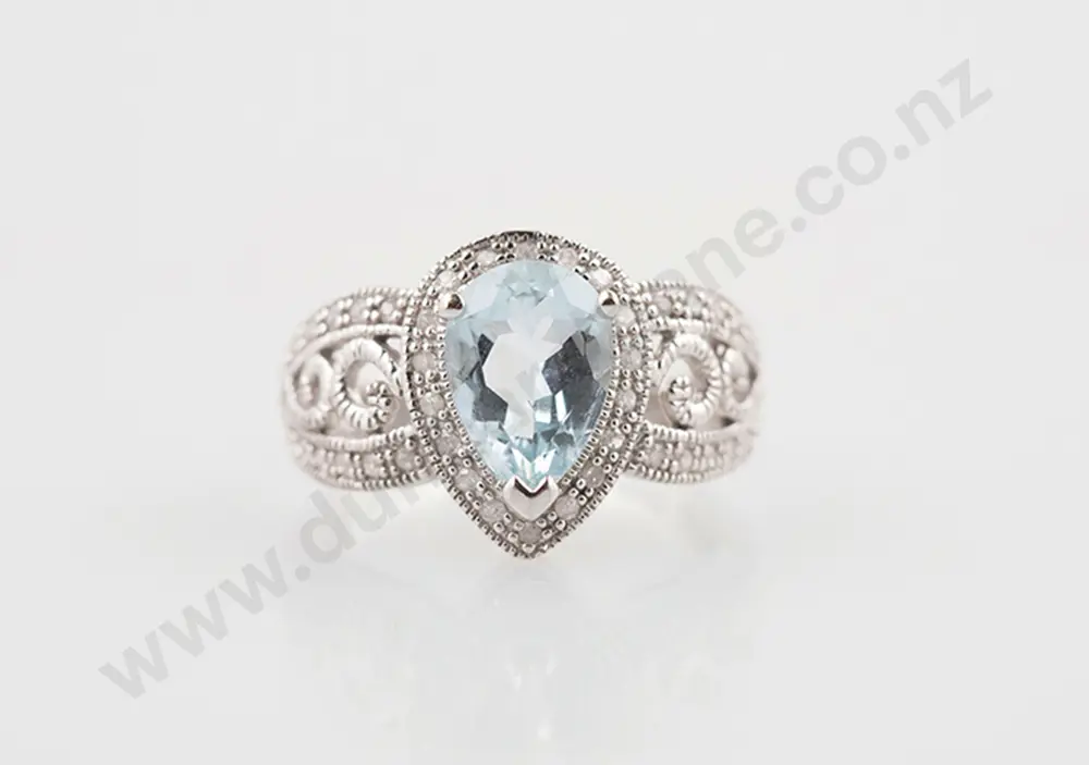 14ct Aquamarine & Diamond Ring Image 1++