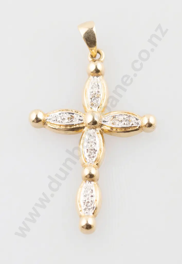 14ct 10stone Diamond Cross Pendant Image 1++