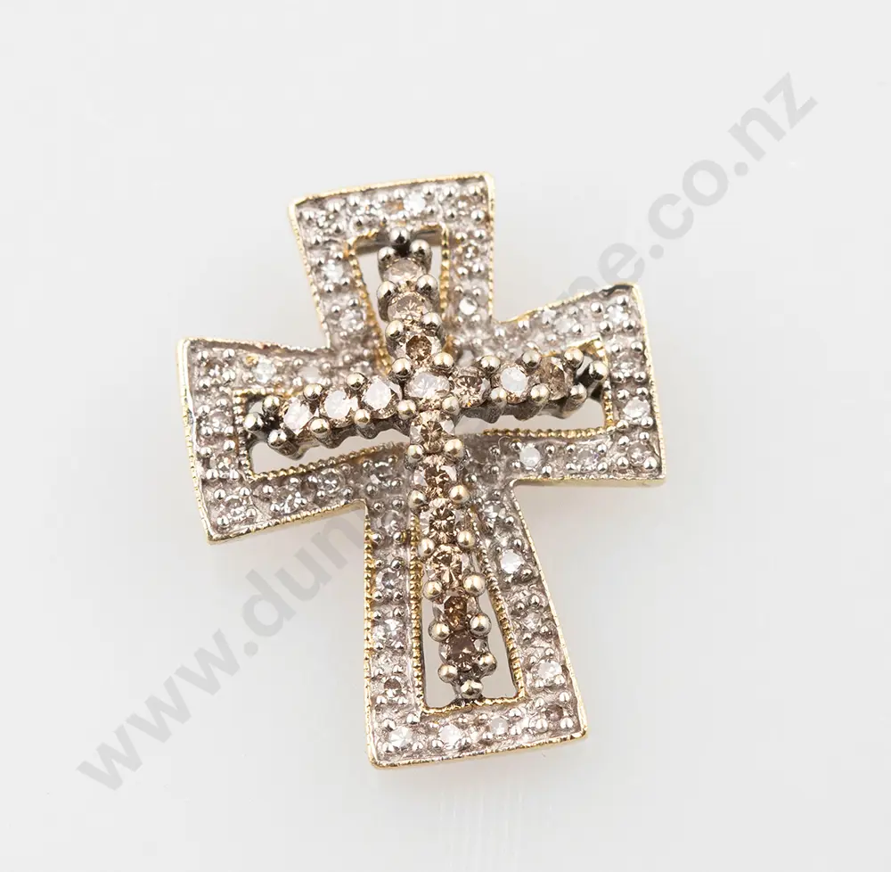 14ct 60stone Diamond Cross Pendant Image 1++