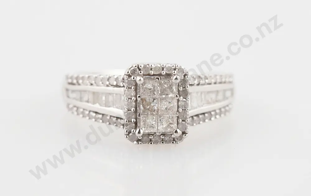 10ct White Gold 86stone Diamond Cluster Ring Image 1++
