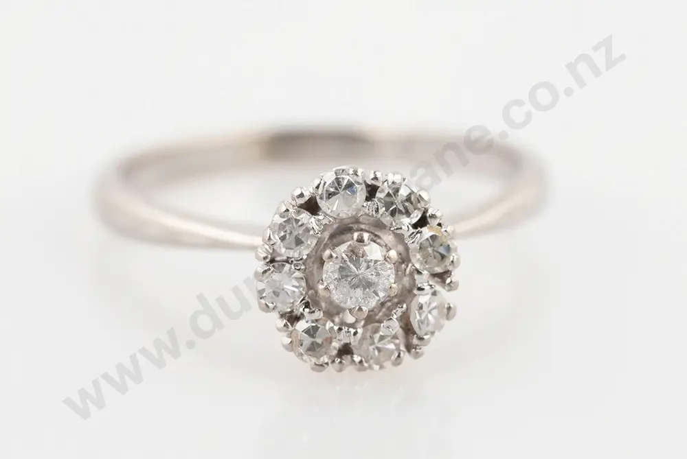 18ct White Gold Nine Stone Diamond Cluster Ring Image 1++