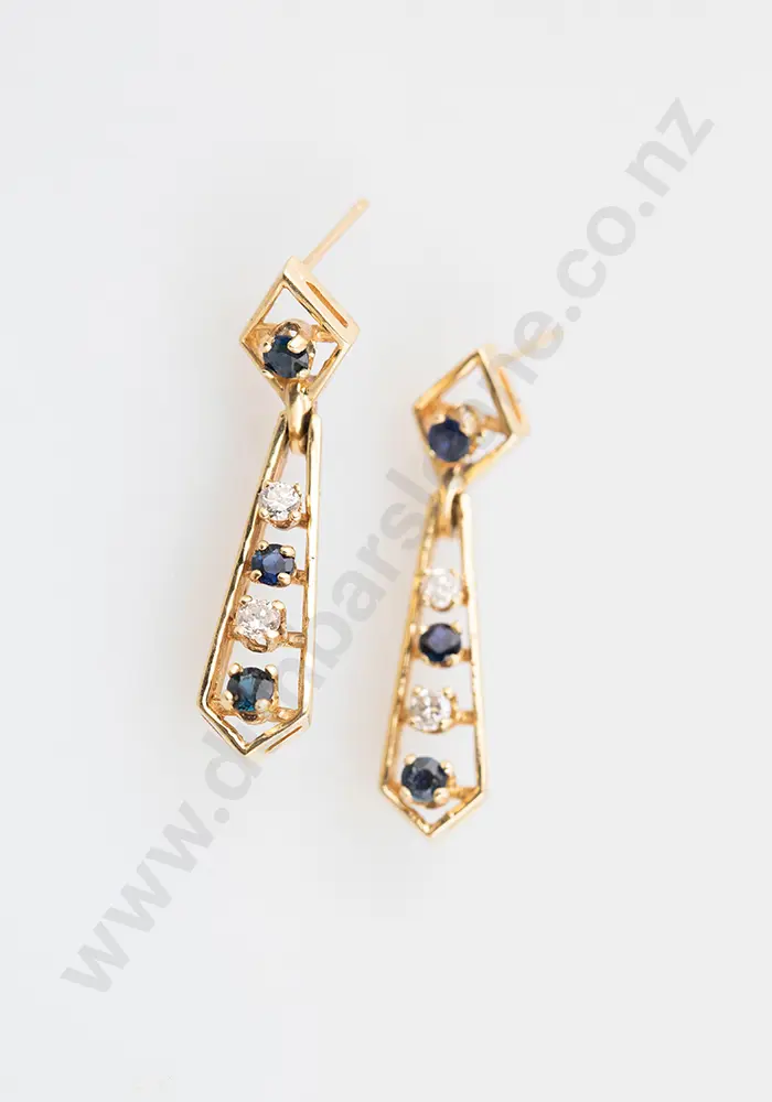 Pair 14ct Sapphire & Diamond Drop Earrings Image 1++