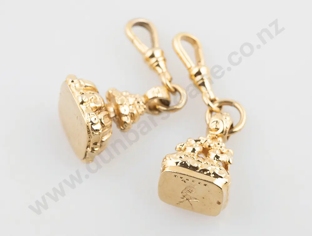 Two Gold Plated Silver Fancy Seal Fobs Image 1++