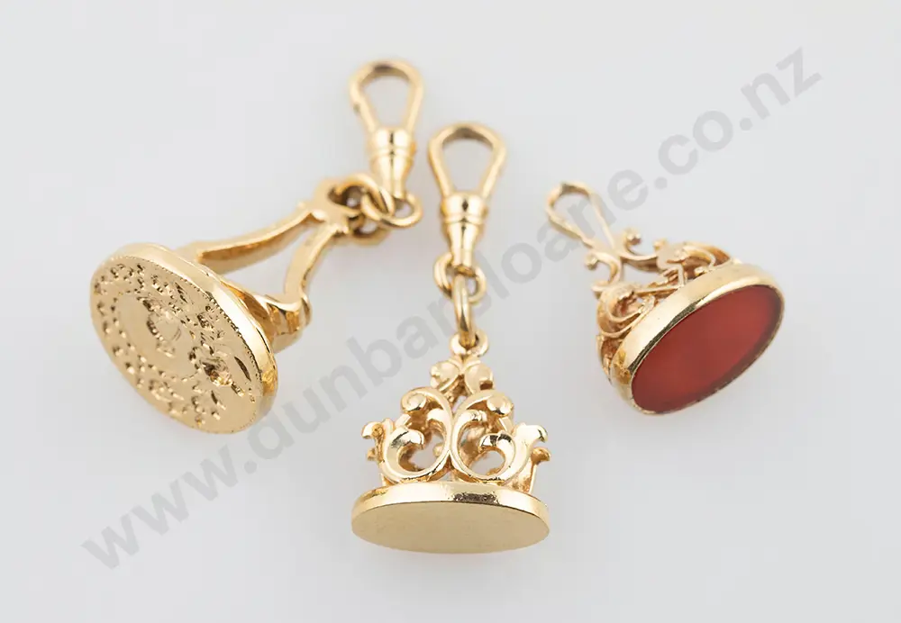 Three Gold Plated Silver Fancy Seal Fobs Image 1++