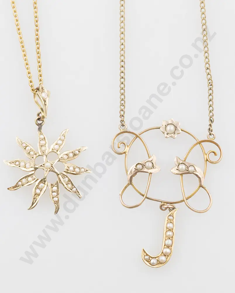 Edwardian 9ct Scroll Pendant & Star Pendant both on plated chain Image 1++