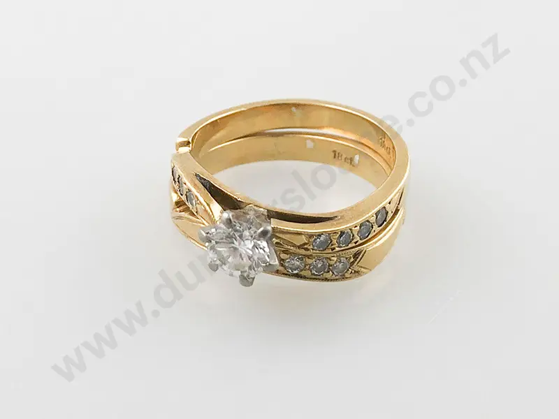 18ct Solitaire Diamond Ring and Band Image 1++