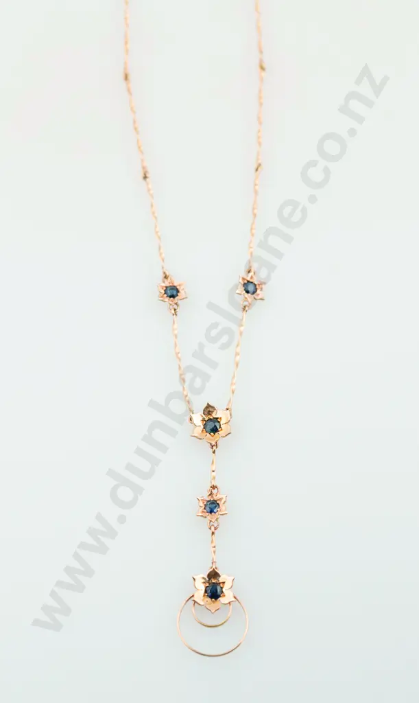 9ct & Sapphire Fancy Pendant Necklace & Two Pair Matching Earrings Image 1++