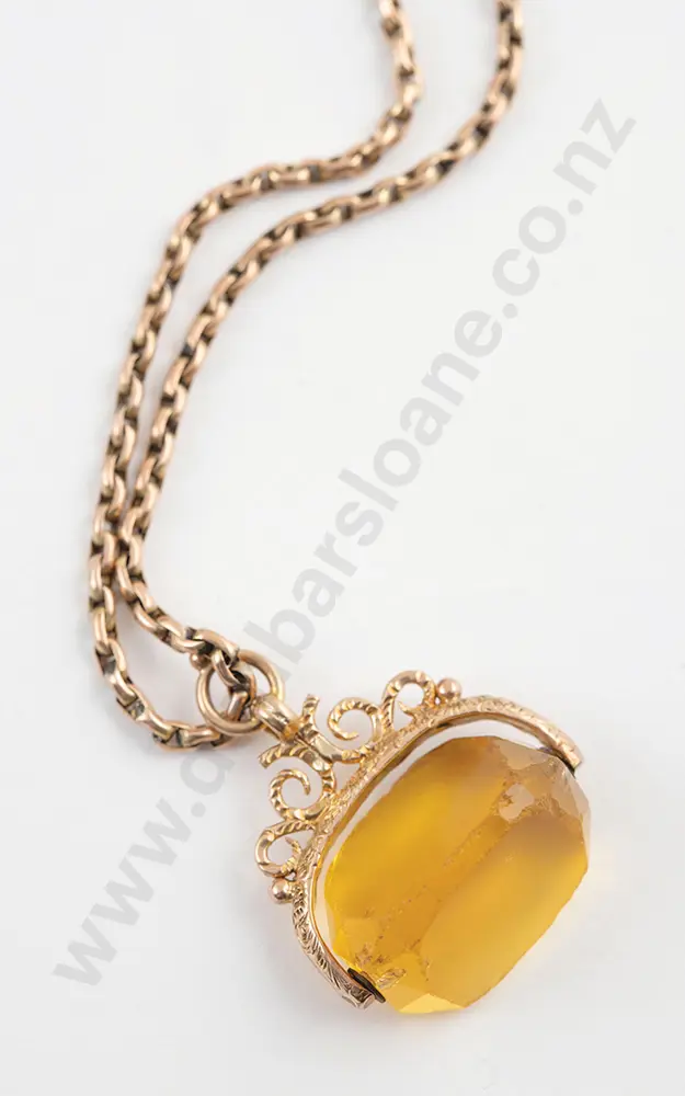 9ct Mounted Citrine Swivel Fob on Chain Image 1++