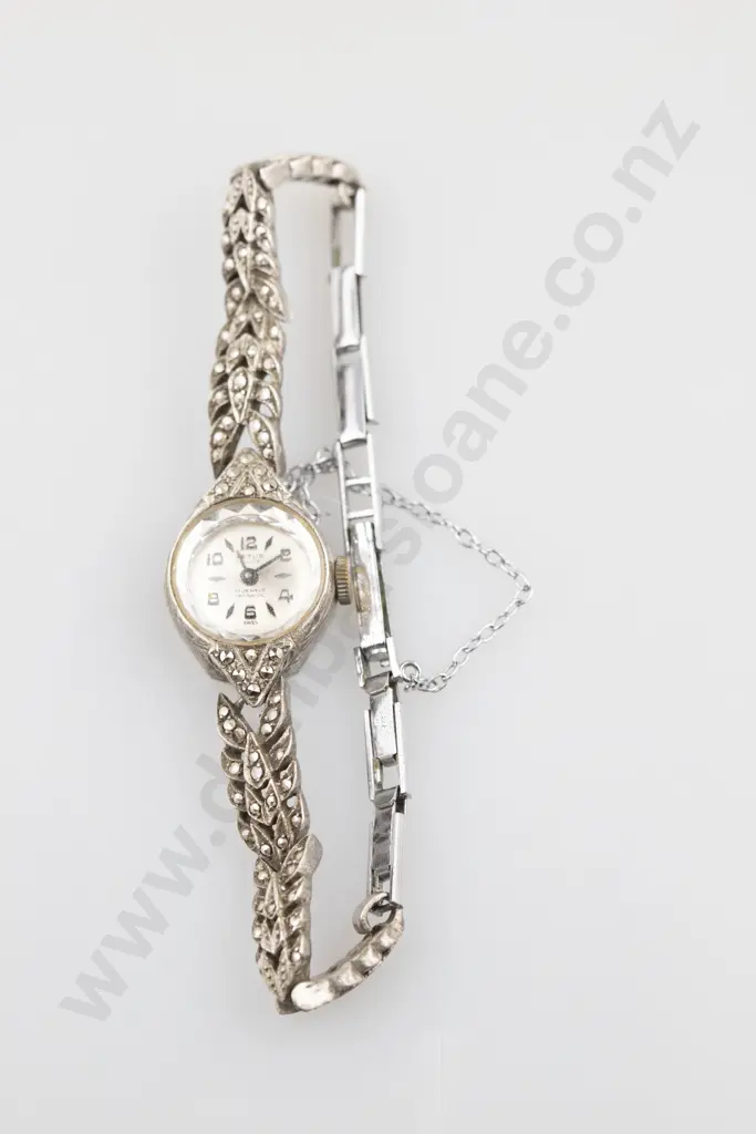 White Metal & Marcasite Ladies Dress Wrist Watch Image 1++