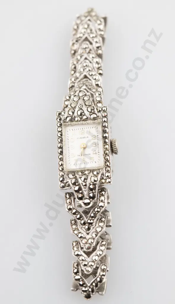 S/S & Marcasite Ladies Dress Wrist Watch Image 1++