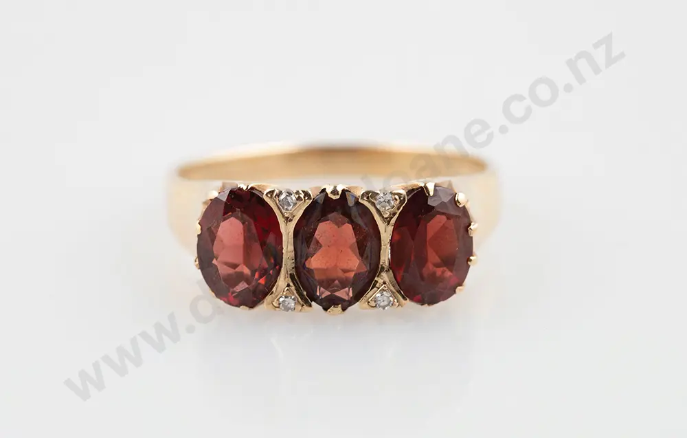 9ct Three Garnet & Diamond Bridge Ring Image 1++