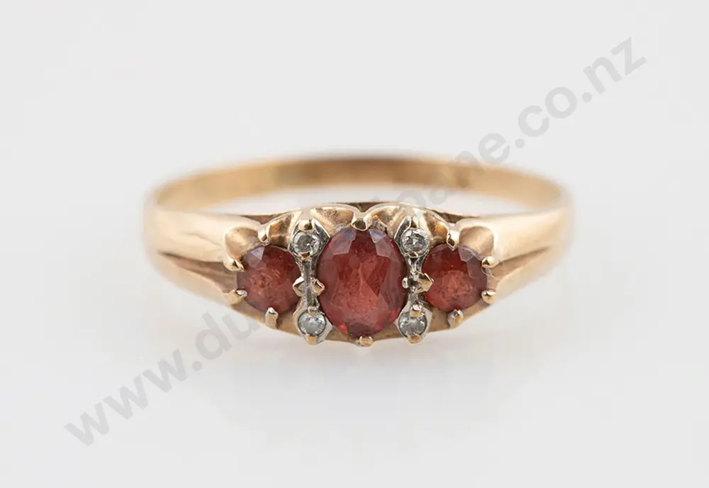 9ct Three Garnet & Diamond Bridge Ring Image 1++