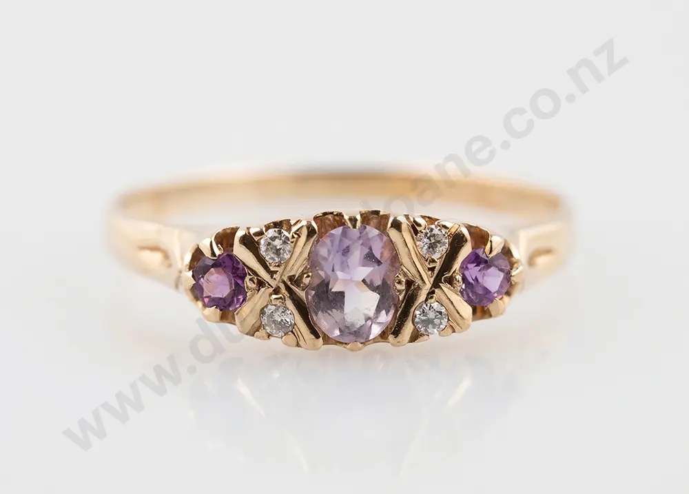 9ct Amethyst & Diamond Bridge Ring Image 1++