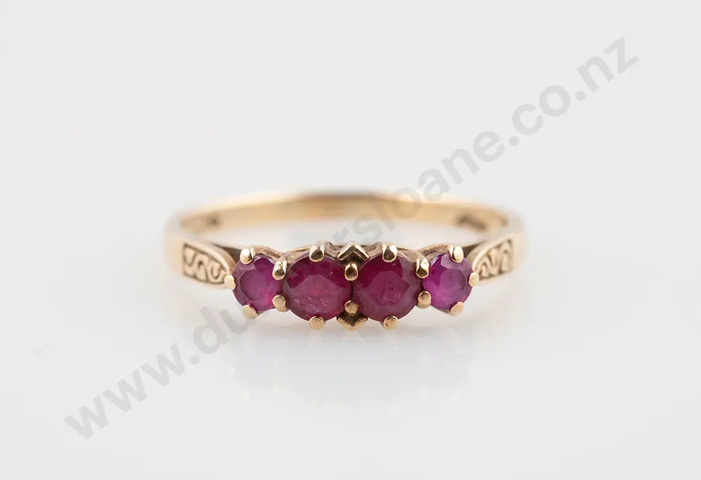 9ct Four Stone Ruby Bridge Ring Image 1++