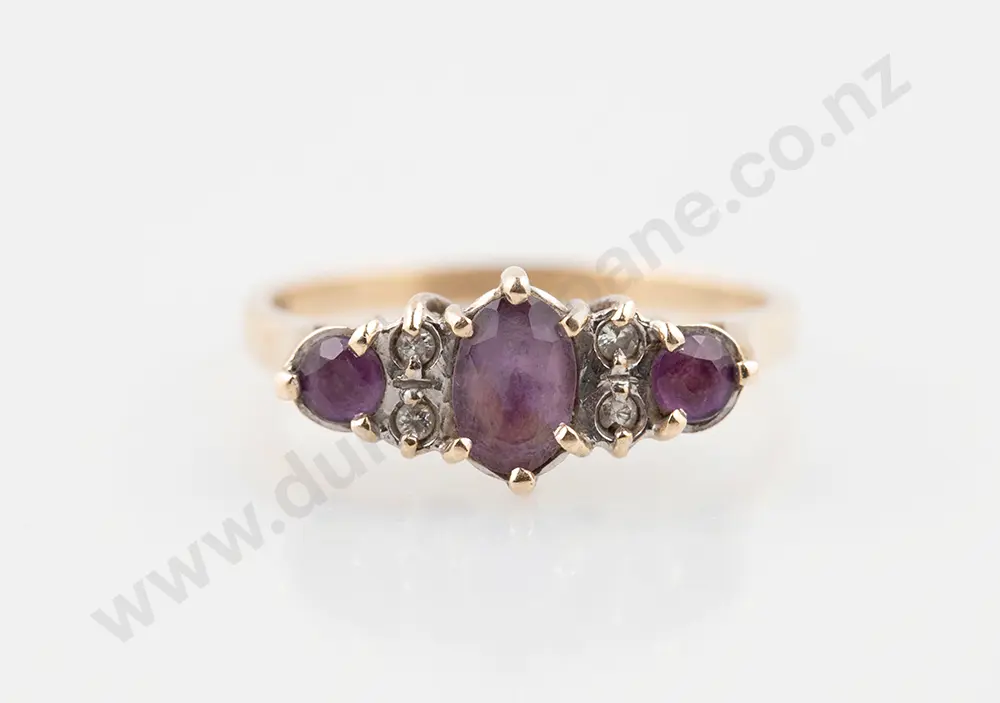 9ct Seven Stone Amethyst & Diamond Bridge Ring Image 1++