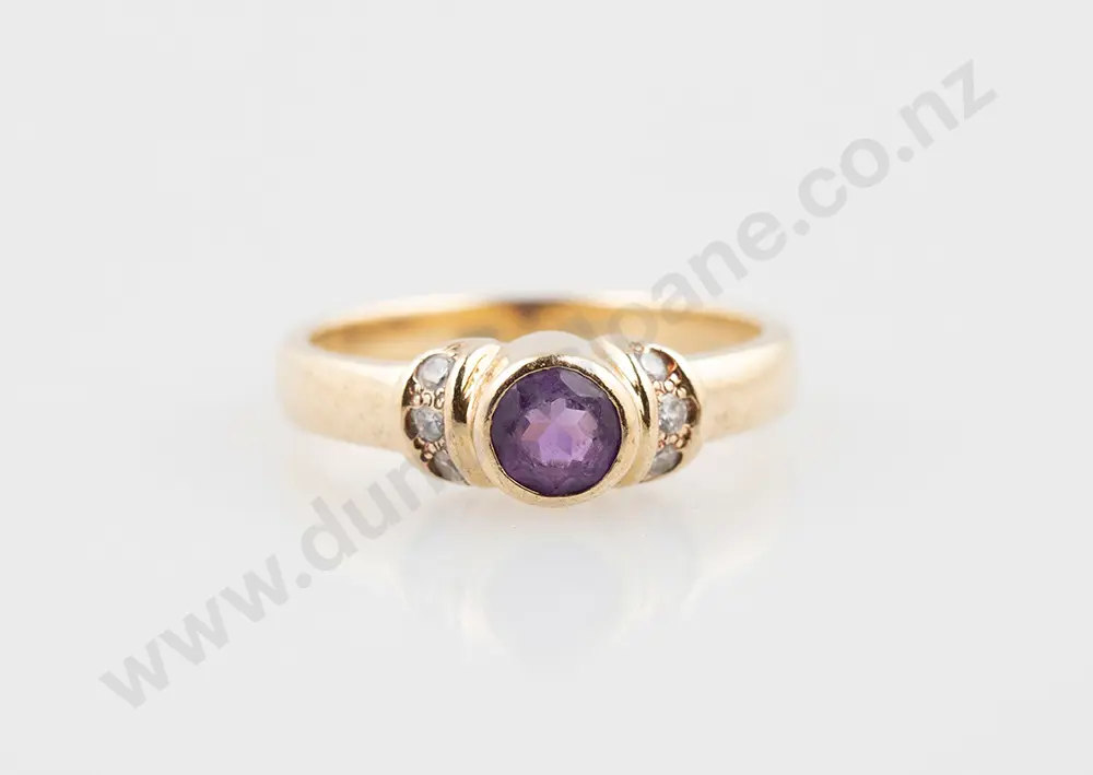 9ct Amethyst & Diamond Ring Image 1++