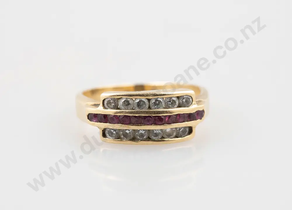 14ct Triple Band Ruby & Diamond Bridge Ring Image 1++