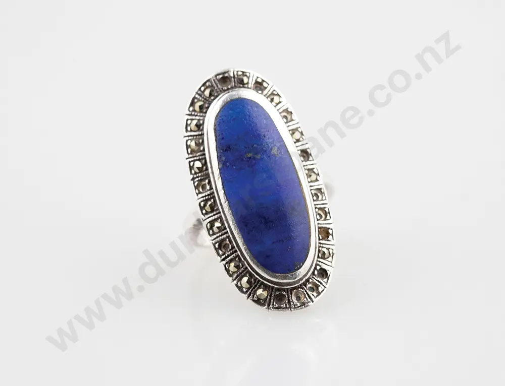 S/S Lapis & Marcasite Dress Ring Image 1++