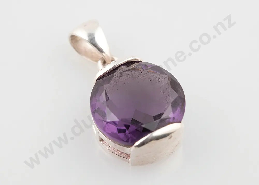 Modern Design S/S & Amethyst Pendant Image 1++