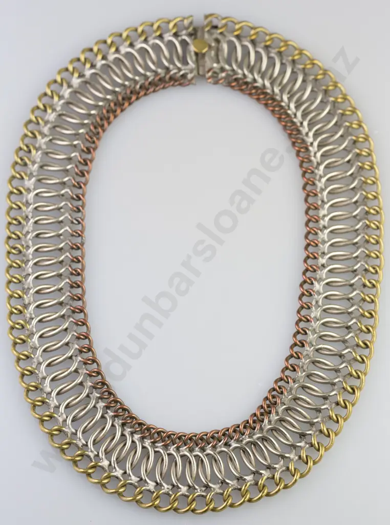 Middle Eastern Design Copper Silver & Gold Plate Necklet Image 1++