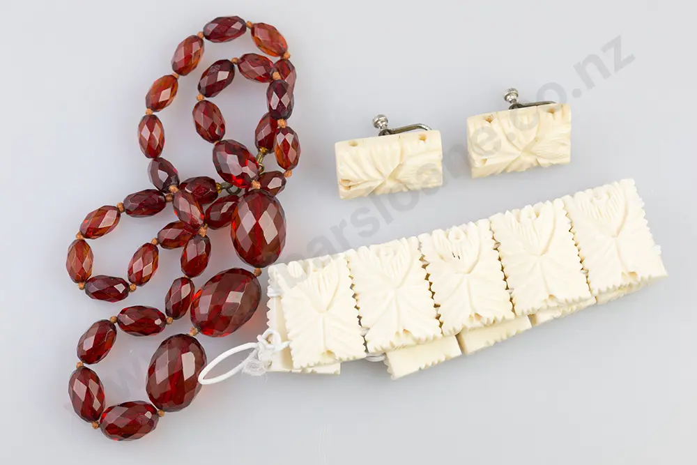 Carved Bone Panel Bracelet & Various Image 1++