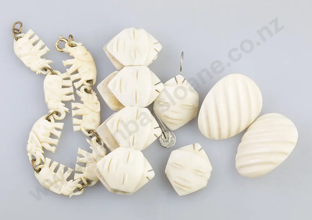 African Carved Ivory Panel Bracelet & Various Image 1++
