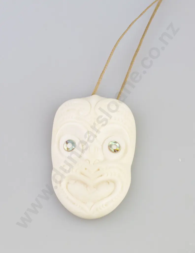 Norman Clark Carved Bone Tiki Mask Pendant Image 1++