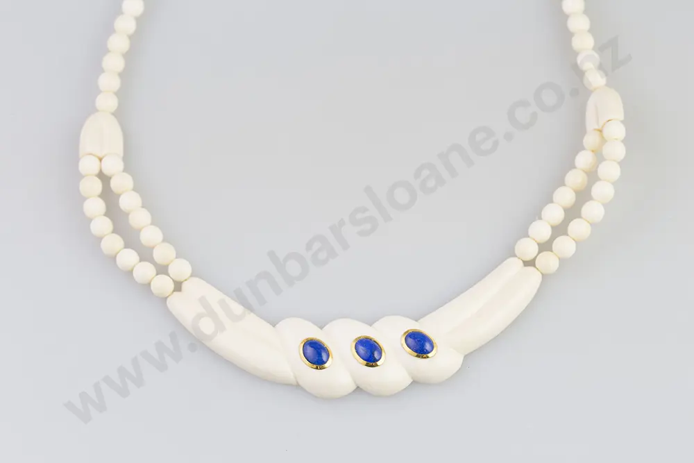 Ivory & Lapis Gold Mounted Necklet Image 1++