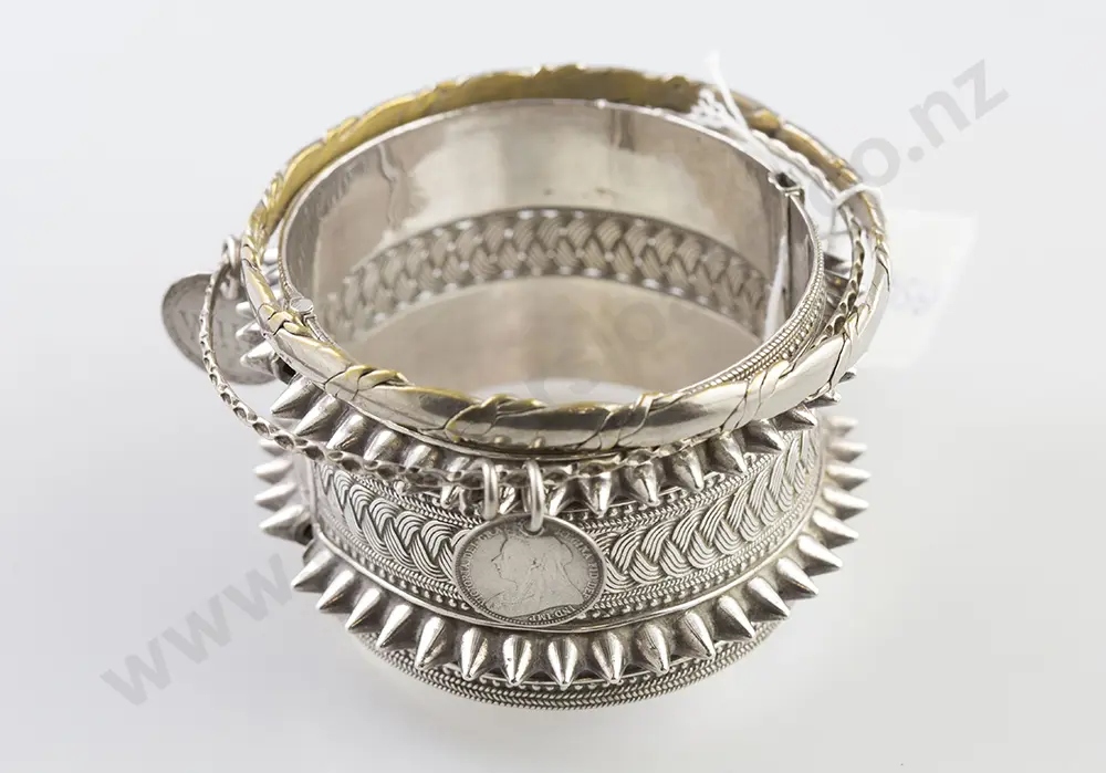North African Wide Silver Bangle & Two Others Image 1++