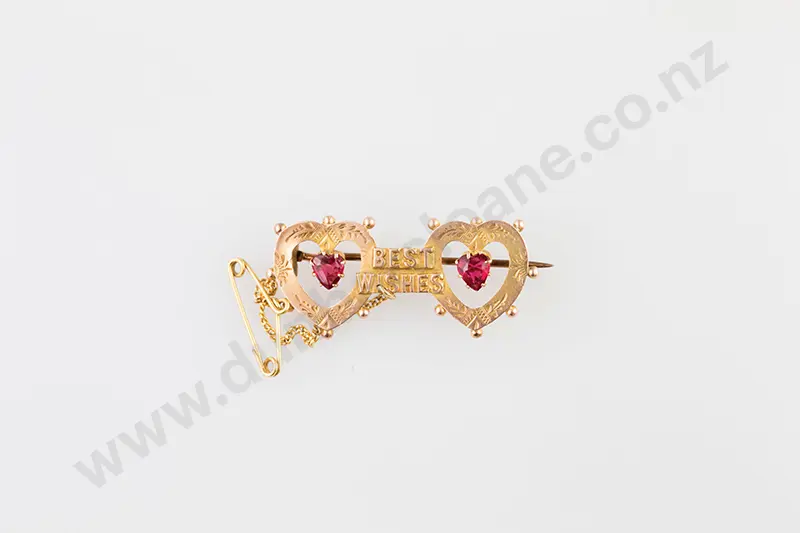 Late Victorian 9ct 'Best Wishes' Bar Brooch Image 1++