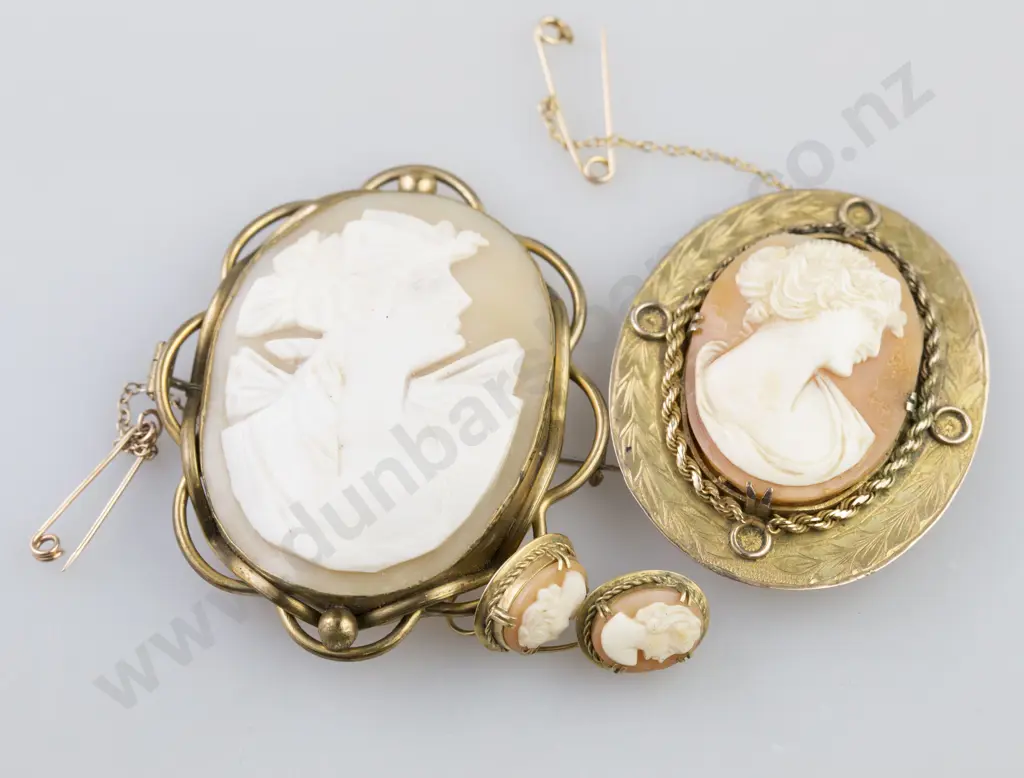 Large Vict Gold Plate Framed Cameo Brooch, other and earrings Image 1++