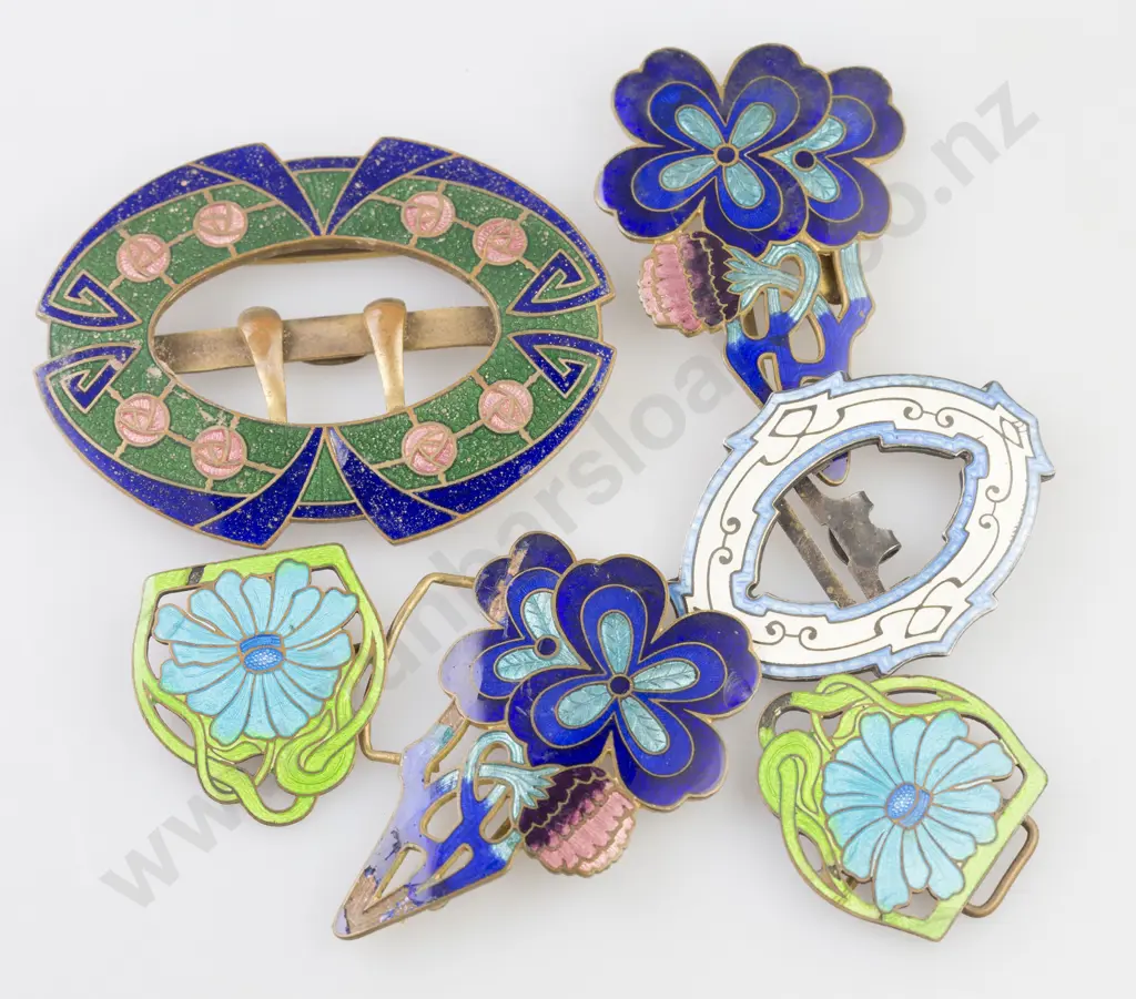 Four Art Nouveau Enamel Buckles Image 1++