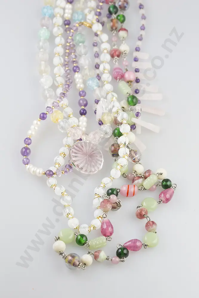 Five Various Gem and Bead Necklaces Image 1++