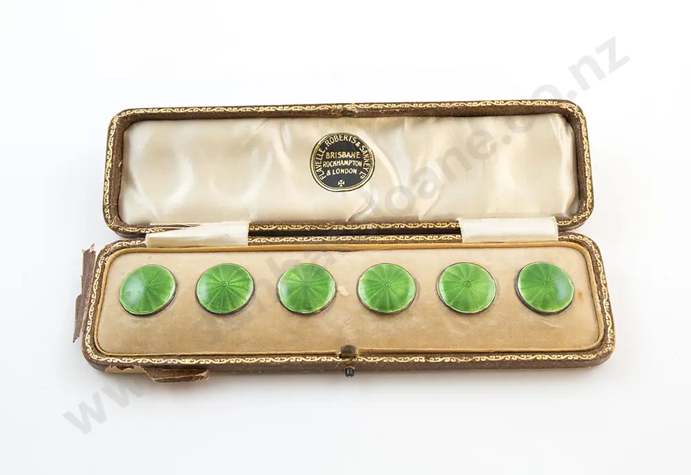 Cased Set Six S/S & Enamel Buttons Image 1++