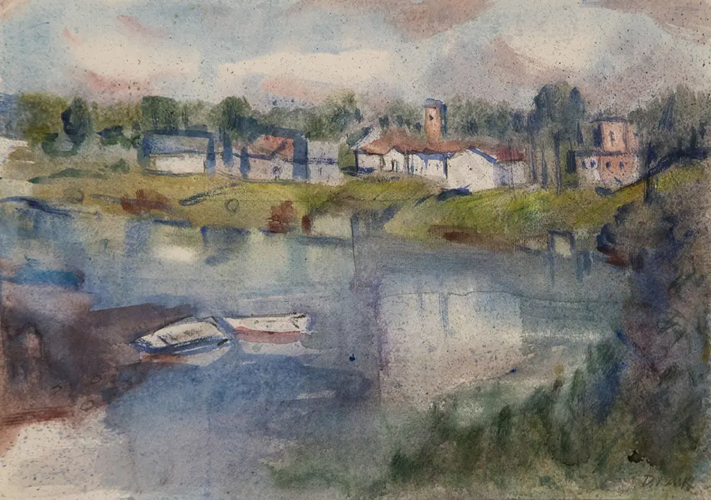 Doris Lusk - Village on River's Edge Image 1++