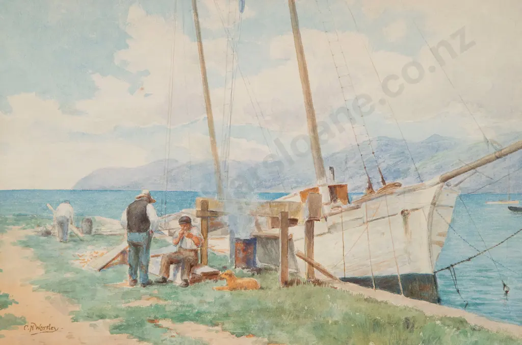 C N Worsley - Smoko break beside the harbour Image 1++