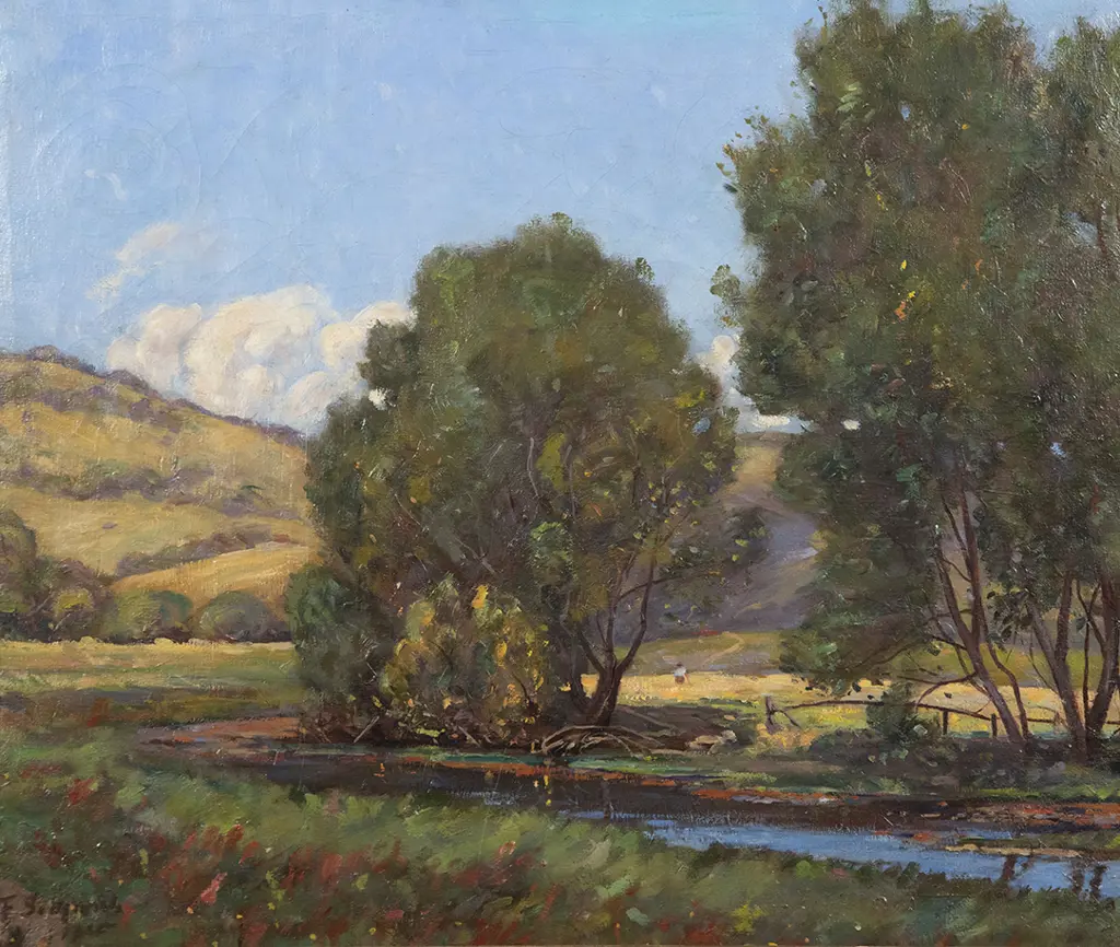 F M Sedgwick - Trees on Rivers Edge Image 1++