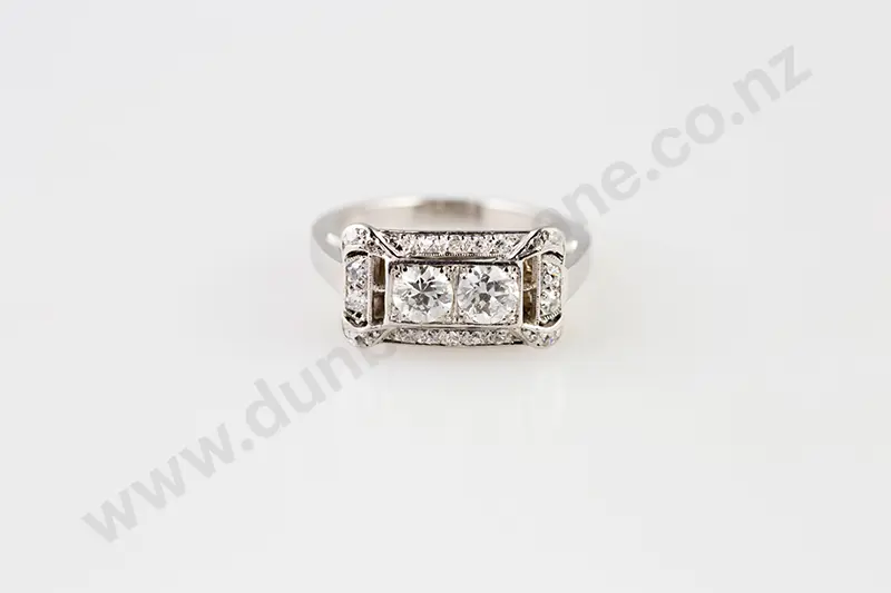 Art Deco All Platinum Diamond Cluster Ring Image 1++