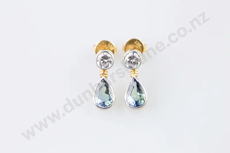 Pair 18ct & Platinum Diamond and Tanzanite Pendant Drop Earrings Image 1++
