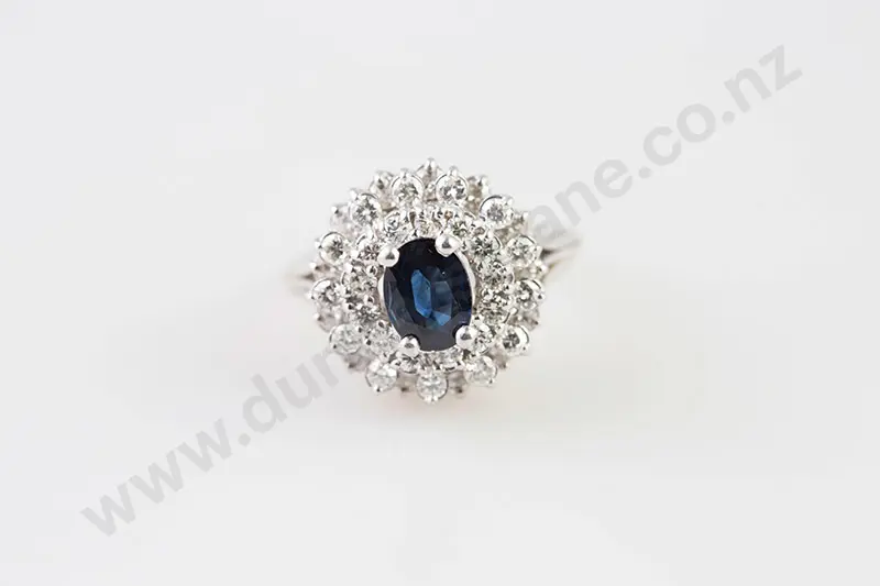 All Platinum 31stone Sapphire & Diamond Cluster Ring Image 1++