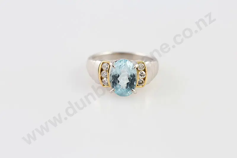 Platinum & 18ct Aquamarine & Diamond Dress Ring Image 1++