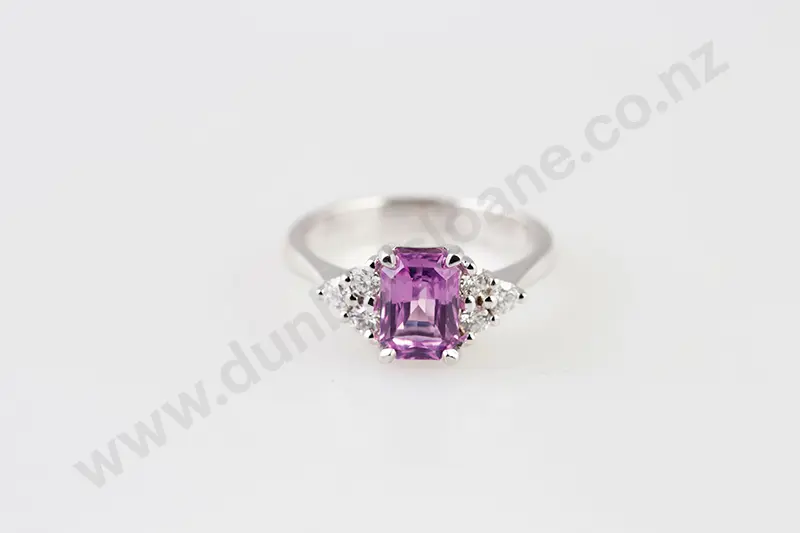 18ct White Gold Seven Stone Pink Sapphire & Diamond Ring Image 1++