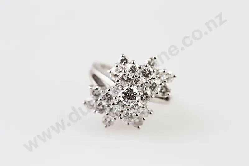 14ct White Gold 25stone Diamond Cluster Ring Image 1++