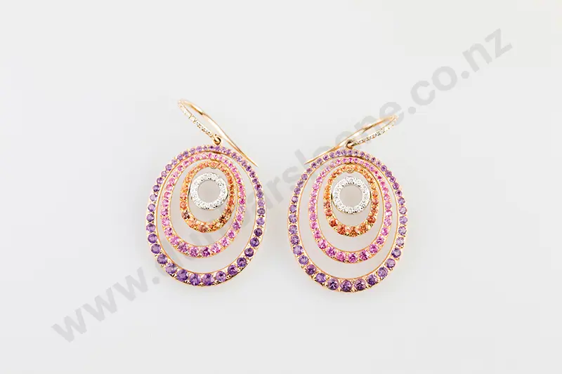 Pair 18ct 244stone Diamond and Sapphire Pendant Drop Earrings Image 1++