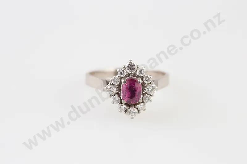 18ct White Gold 13stone Ruby & Diamond Cluster Ring Image 1++