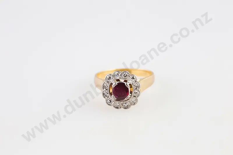 18ct 13stone Ruby & Diamond Cluster Ring Image 1++