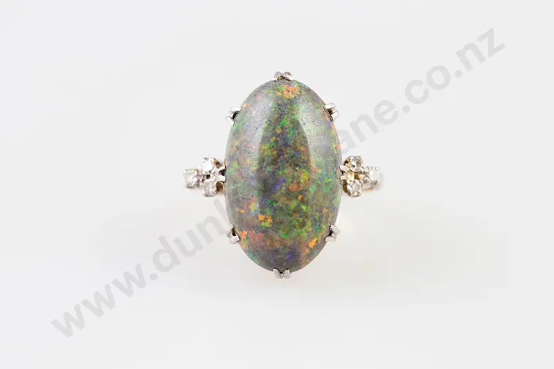 18ct Single Opal and Diamond Ring Image 1++